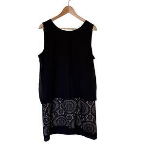 AB STUDIO Black Lace Overlay Sheath Dress XL sleeveless‎ Knee Length